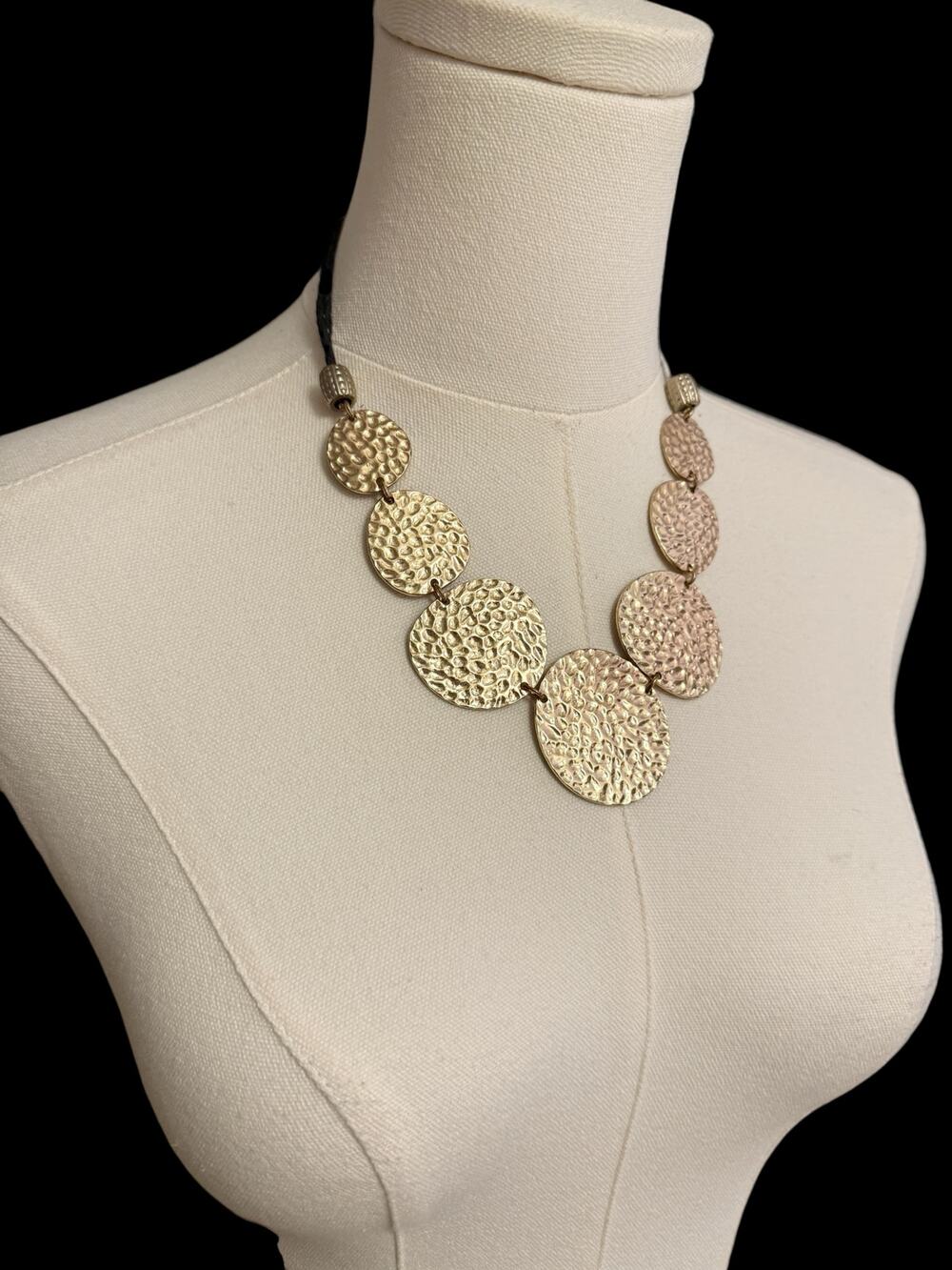 Hammered Gold Disc Statement Necklace Mixed Metal Artisan Collar